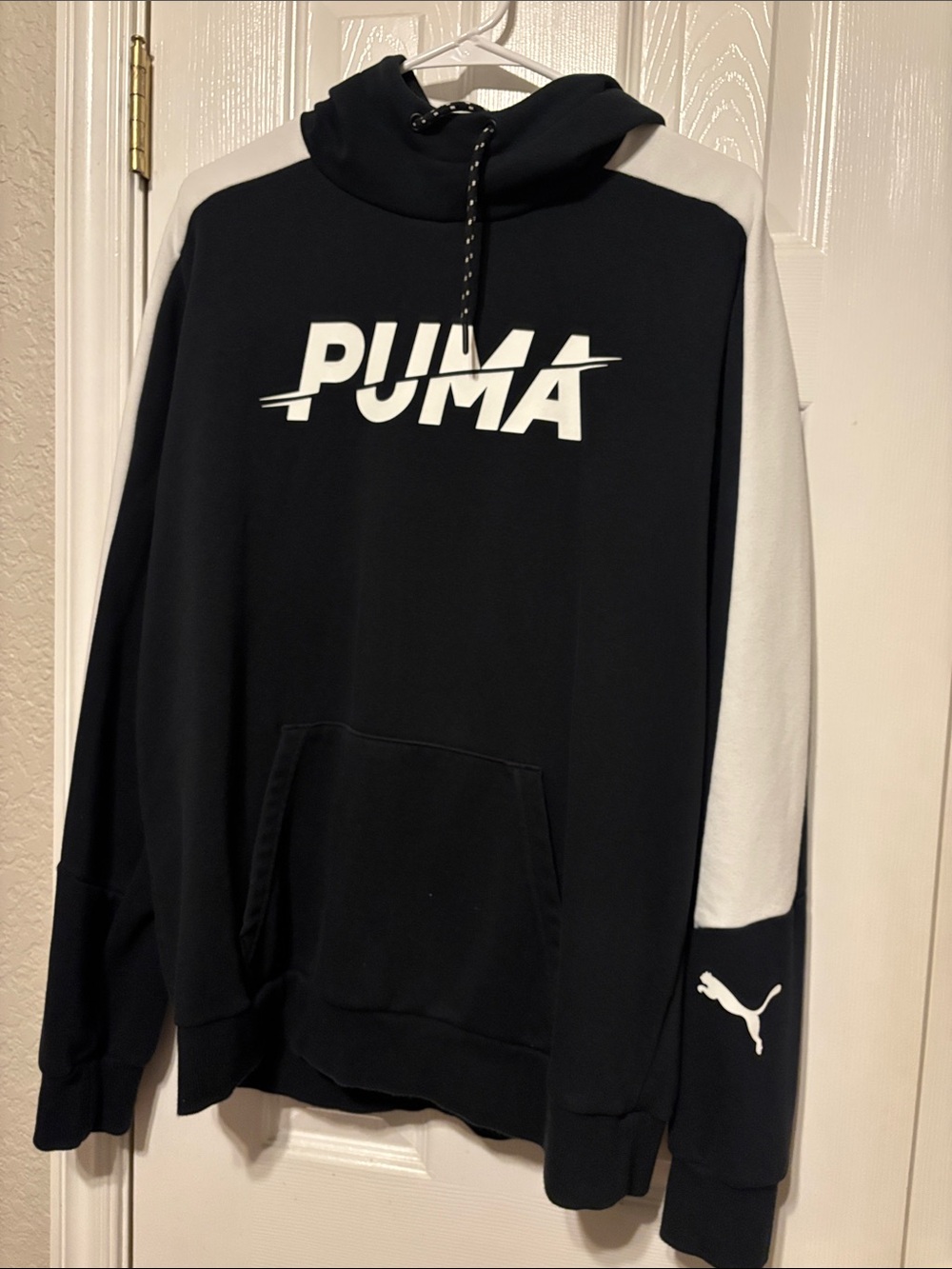 Puma Black Hoodie with White Logo and Sleeves